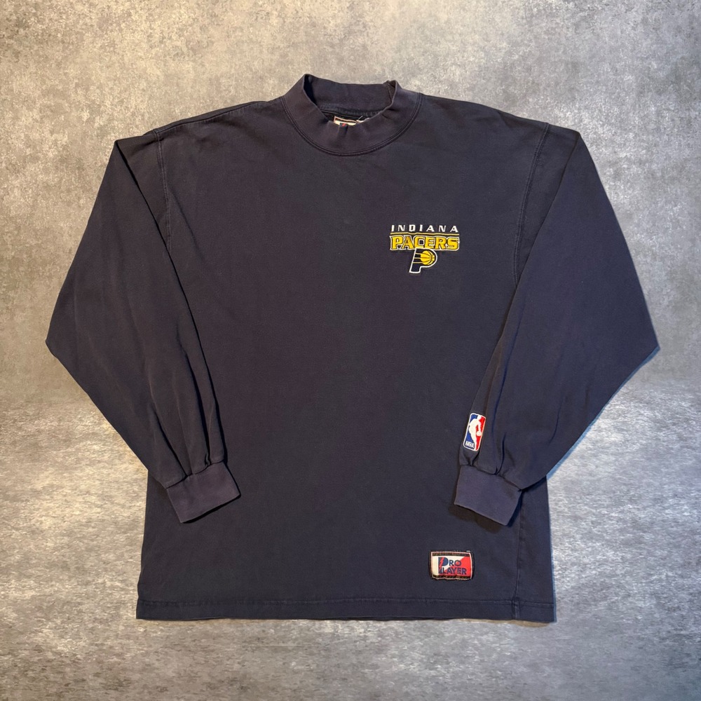 Vtg 90s Pro Player Indiana Pacers Mock Neck Shirt Men L Navy Blue Turtleneck NBA